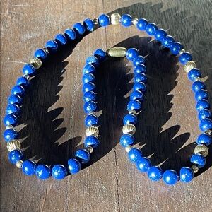 Blue Beaded Necklace with Gold Accent - Women Jewelry